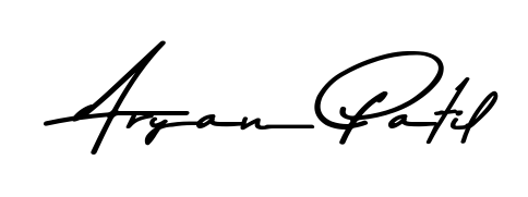 Designed for modern professionals: Aryan Patil name signature crafted with Asem Kandis PERSONAL USE script. Ready for digital PDF workflows. Aryan Patil signature style 9 images and pictures png