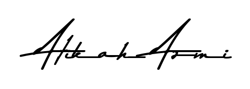 A stylish, flowing autograph style designed for name Atikah Azmi using Asem Kandis PERSONAL USE typography. Perfect for digital creative projects. Atikah Azmi signature style 9 images and pictures png