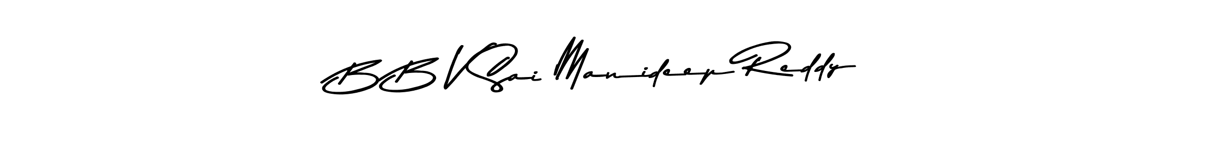 Create a beautiful signature design for name B B V Sai Manideep Reddy. With this signature (Asem Kandis PERSONAL USE) fonts, you can make a handwritten signature for free. B B V Sai Manideep Reddy signature style 9 images and pictures png