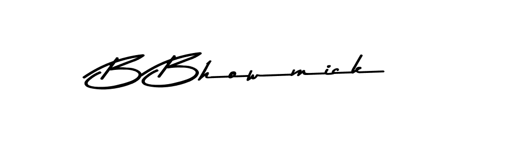 How to make B Bhowmick name signature. Use Asem Kandis PERSONAL USE style for creating short signs online. This is the latest handwritten sign. B Bhowmick signature style 9 images and pictures png