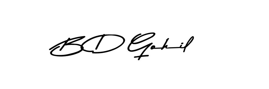How to make B D Gohil name signature. Use Asem Kandis PERSONAL USE style for creating short signs online. This is the latest handwritten sign. B D Gohil signature style 9 images and pictures png