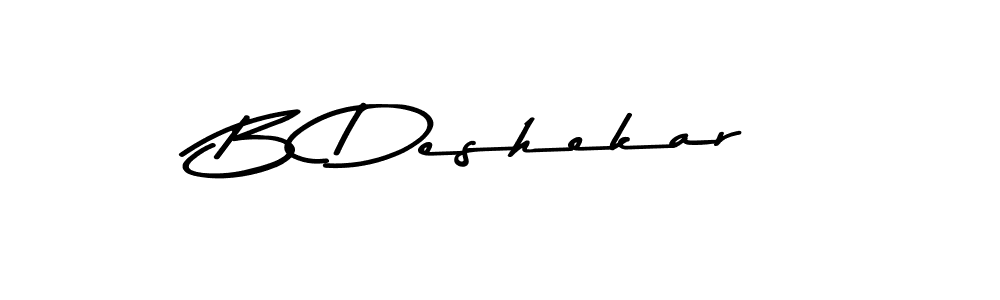 The best way (Asem Kandis PERSONAL USE) to make a short signature is to pick only two or three words in your name. The name B Deshekar include a total of six letters. For converting this name. B Deshekar signature style 9 images and pictures png