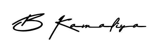 A dynamic signature style for B Kamaliya using Asem Kandis PERSONAL USE script. Designed to look authentic, handwritten, and professional. B Kamaliya signature style 9 images and pictures png