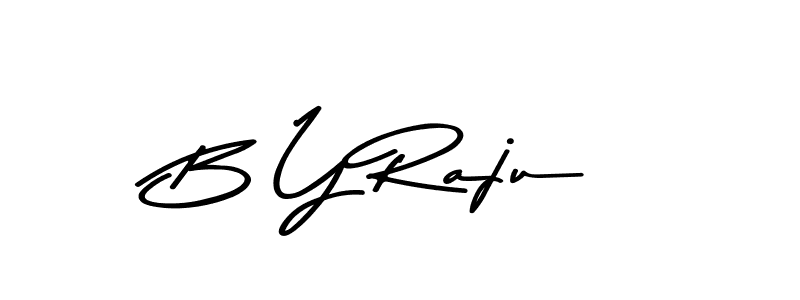 How to make B Y Raju name signature. Use Asem Kandis PERSONAL USE style for creating short signs online. This is the latest handwritten sign. B Y Raju signature style 9 images and pictures png