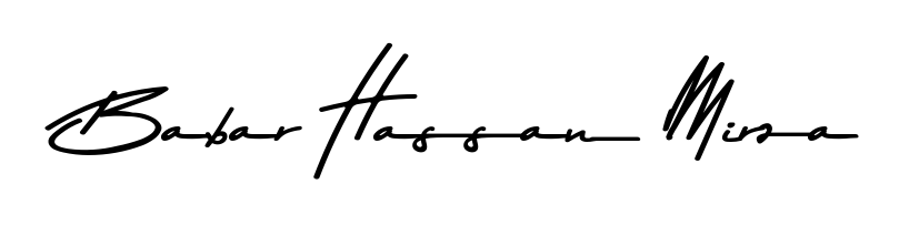 Create your official email sign-off with Babar Hassan Mirza name in Asem Kandis PERSONAL USE style. Crisp, clean, and perfectly legible across all screens. Babar Hassan Mirza signature style 9 images and pictures png
