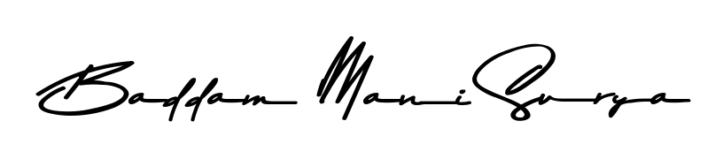 Create your official email sign-off with Baddam Mani Surya name in Asem Kandis PERSONAL USE style. Crisp, clean, and perfectly legible across all screens. Baddam Mani Surya signature style 9 images and pictures png