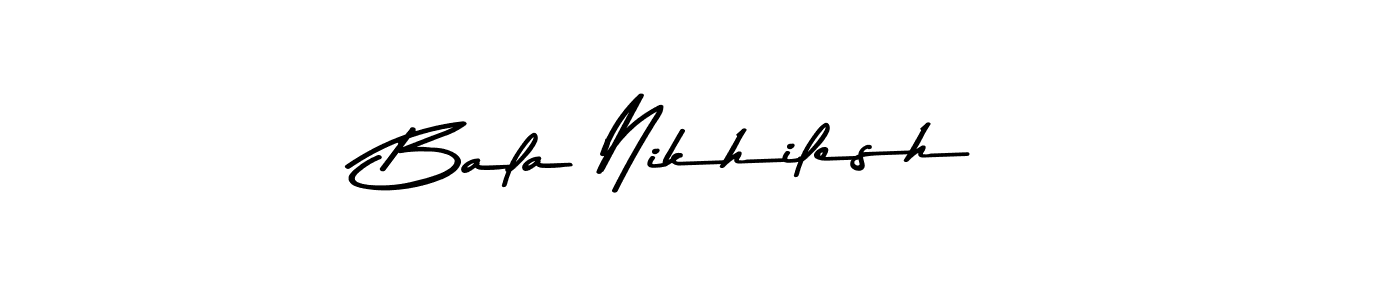 The best way (Asem Kandis PERSONAL USE) to make a short signature is to pick only two or three words in your name. The name Bala Nikhilesh include a total of six letters. For converting this name. Bala Nikhilesh signature style 9 images and pictures png