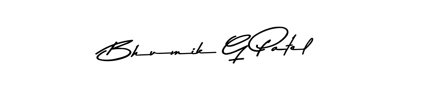 How to make Bhumik G Patel name signature. Use Asem Kandis PERSONAL USE style for creating short signs online. This is the latest handwritten sign. Bhumik G Patel signature style 9 images and pictures png