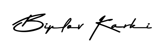 The Asem Kandis PERSONAL USE typeface gives name Biplov Karki a refined look. Suitable for certificates, diplomas, and official verification. Biplov Karki signature style 9 images and pictures png
