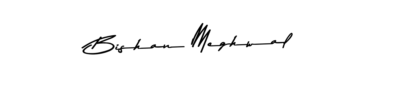 How to make Bishan Meghwal name signature. Use Asem Kandis PERSONAL USE style for creating short signs online. This is the latest handwritten sign. Bishan Meghwal signature style 9 images and pictures png