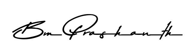 A dynamic signature style for Bm Prashanth using Asem Kandis PERSONAL USE script. Designed to look authentic, handwritten, and professional. Bm Prashanth signature style 9 images and pictures png