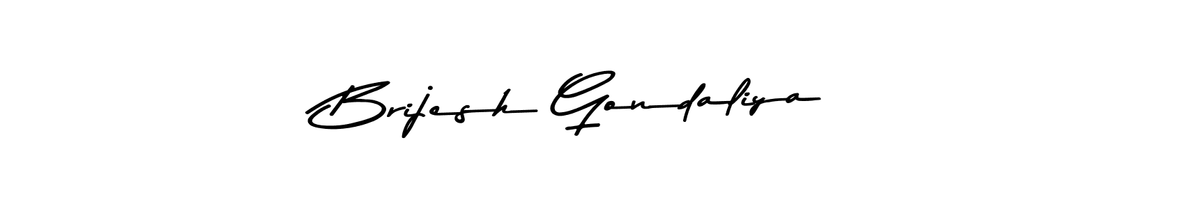 How to make Brijesh Gondaliya name signature. Use Asem Kandis PERSONAL USE style for creating short signs online. This is the latest handwritten sign. Brijesh Gondaliya signature style 9 images and pictures png