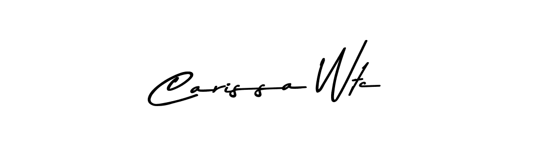 How to make Carissa Wtc name signature. Use Asem Kandis PERSONAL USE style for creating short signs online. This is the latest handwritten sign. Carissa Wtc signature style 9 images and pictures png