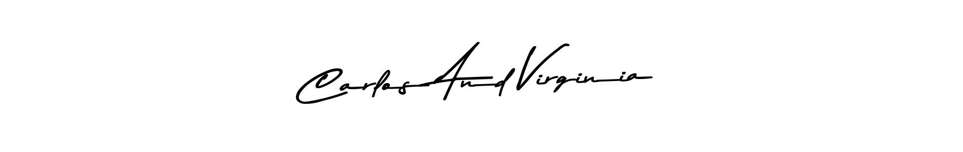 How to make Carlos And Virginia name signature. Use Asem Kandis PERSONAL USE style for creating short signs online. This is the latest handwritten sign. Carlos And Virginia signature style 9 images and pictures png