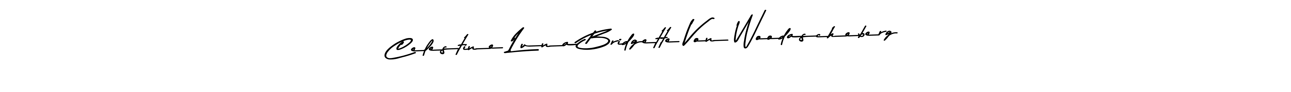 Here are the top 10 professional signature styles for the name Celestine Luna Bridgette Von Woodascheberg. These are the best autograph styles you can use for your name. Celestine Luna Bridgette Von Woodascheberg signature style 9 images and pictures png