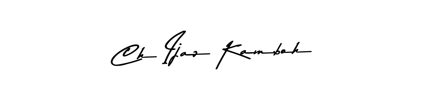 The best way (Asem Kandis PERSONAL USE) to make a short signature is to pick only two or three words in your name. The name Ch Ijaz Kamboh include a total of six letters. For converting this name. Ch Ijaz Kamboh signature style 9 images and pictures png