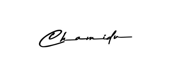 Make a beautiful signature design for name Chamidu. With this signature (Asem Kandis PERSONAL USE) style, you can create a handwritten signature for free. Chamidu signature style 9 images and pictures png