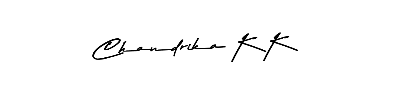 Make a beautiful signature design for name Chandrika K K. With this signature (Asem Kandis PERSONAL USE) style, you can create a handwritten signature for free. Chandrika K K signature style 9 images and pictures png