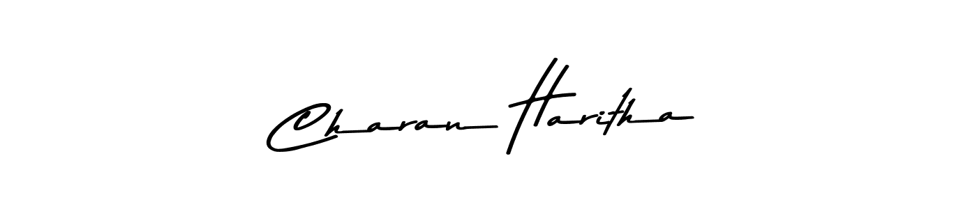 How to make Charan Haritha name signature. Use Asem Kandis PERSONAL USE style for creating short signs online. This is the latest handwritten sign. Charan Haritha signature style 9 images and pictures png