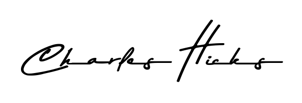 A sleek calligraphic signature for name Charles Hicks utilizing Asem Kandis PERSONAL USE styling. Great for adding personal signatures to photos and art. Charles Hicks signature style 9 images and pictures png