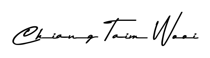 A modern signature idea for name Chiang Taim Wooi using Asem Kandis PERSONAL USE font. Clean strokes and elegant curves make it stand out instantly. Chiang Taim Wooi signature style 9 images and pictures png