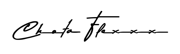 Create your official email sign-off with Chota Flexxx name in Asem Kandis PERSONAL USE style. Crisp, clean, and perfectly legible across all screens. Chota Flexxx signature style 9 images and pictures png