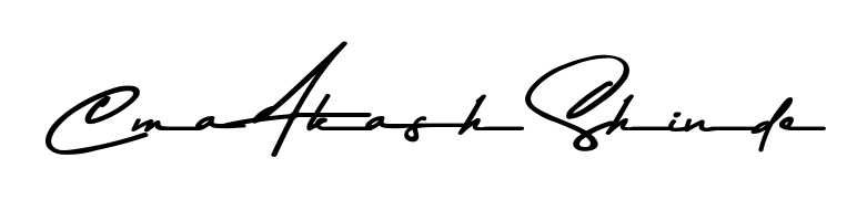 Discover how Cma Akash Shinde looks in an executive cursive font (Asem Kandis PERSONAL USE). Perfect for legal documents, invoices, and certificates. Cma Akash Shinde signature style 9 images and pictures png