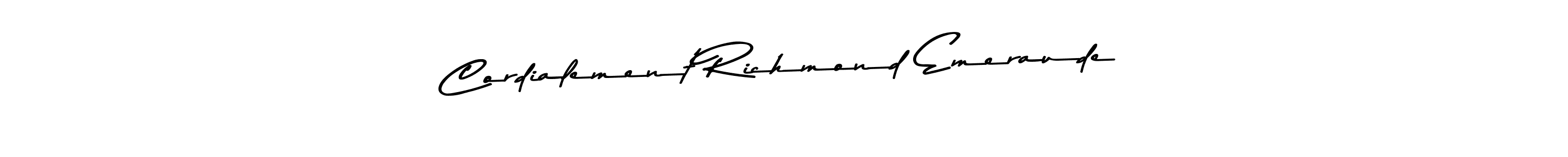 The best way (Asem Kandis PERSONAL USE) to make a short signature is to pick only two or three words in your name. The name Cordialement Richmond Emeraude include a total of six letters. For converting this name. Cordialement Richmond Emeraude signature style 9 images and pictures png