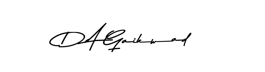 How to make D A Gaikwad name signature. Use Asem Kandis PERSONAL USE style for creating short signs online. This is the latest handwritten sign. D A Gaikwad signature style 9 images and pictures png