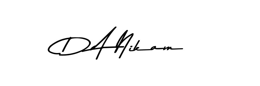 How to make D A Nikam name signature. Use Asem Kandis PERSONAL USE style for creating short signs online. This is the latest handwritten sign. D A Nikam signature style 9 images and pictures png