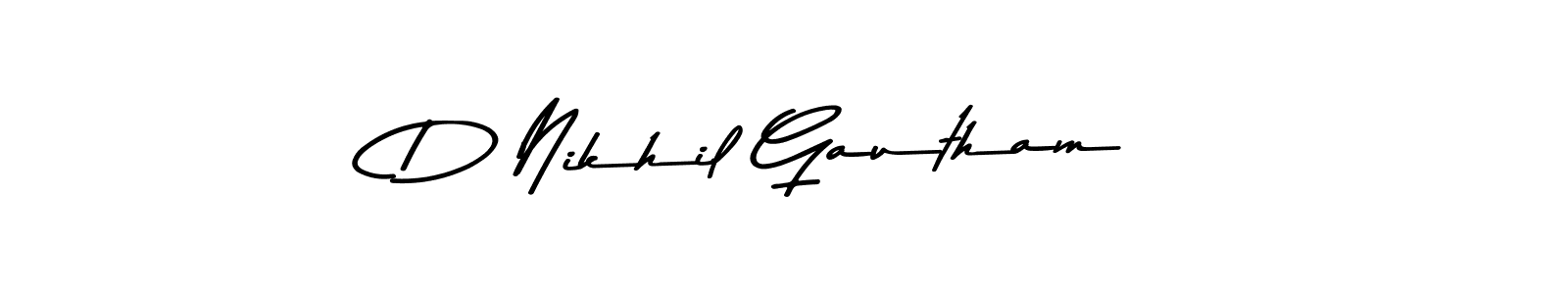Make a beautiful signature design for name D Nikhil Gautham. With this signature (Asem Kandis PERSONAL USE) style, you can create a handwritten signature for free. D Nikhil Gautham signature style 9 images and pictures png