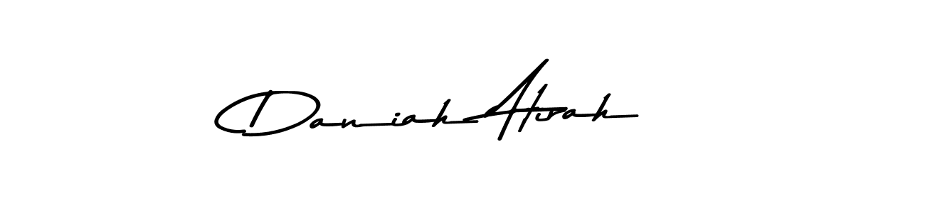 How to make Daniah Atirah name signature. Use Asem Kandis PERSONAL USE style for creating short signs online. This is the latest handwritten sign. Daniah Atirah signature style 9 images and pictures png