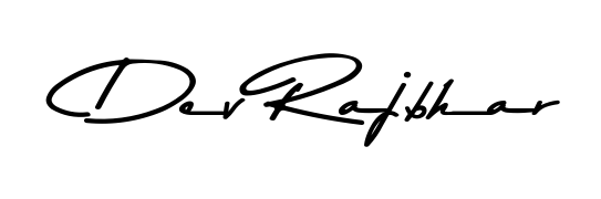 A sleek calligraphic signature for name Dev Rajbhar utilizing Asem Kandis PERSONAL USE styling. Great for adding personal signatures to photos and art. Dev Rajbhar signature style 9 images and pictures png