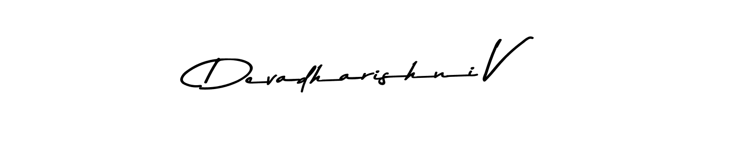 The best way (Asem Kandis PERSONAL USE) to make a short signature is to pick only two or three words in your name. The name Devadharishni V include a total of six letters. For converting this name. Devadharishni V signature style 9 images and pictures png