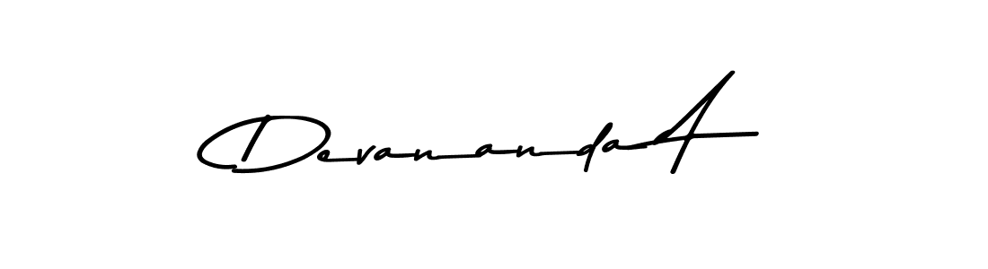 How to make Devananda A name signature. Use Asem Kandis PERSONAL USE style for creating short signs online. This is the latest handwritten sign. Devananda A signature style 9 images and pictures png