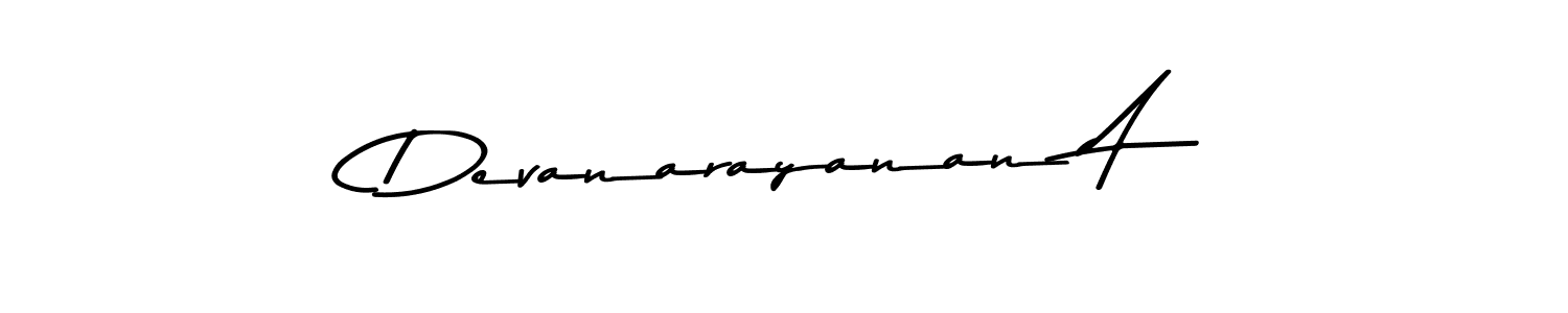 How to make Devanarayanan A name signature. Use Asem Kandis PERSONAL USE style for creating short signs online. This is the latest handwritten sign. Devanarayanan A signature style 9 images and pictures png