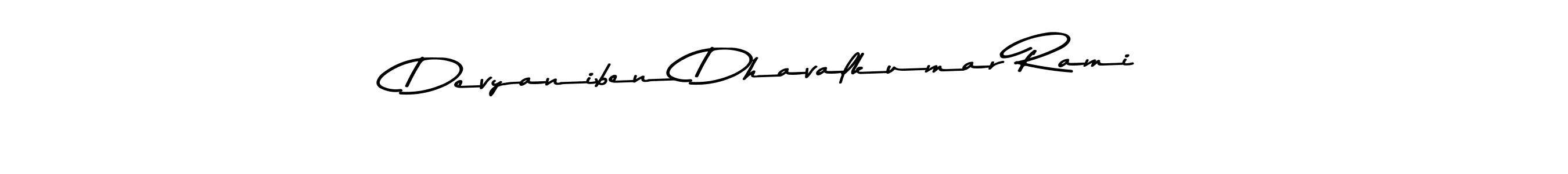 Create a beautiful signature design for name Devyaniben Dhavalkumar Rami. With this signature (Asem Kandis PERSONAL USE) fonts, you can make a handwritten signature for free. Devyaniben Dhavalkumar Rami signature style 9 images and pictures png