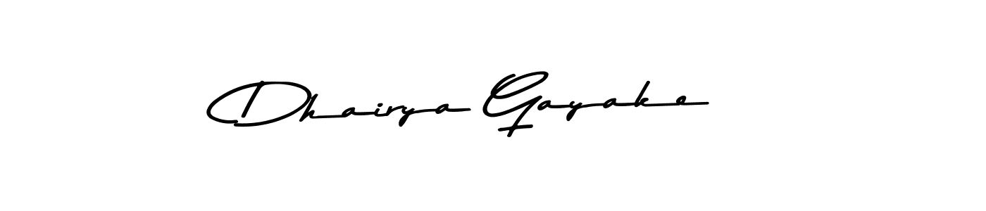 How to make Dhairya Gayake name signature. Use Asem Kandis PERSONAL USE style for creating short signs online. This is the latest handwritten sign. Dhairya Gayake signature style 9 images and pictures png