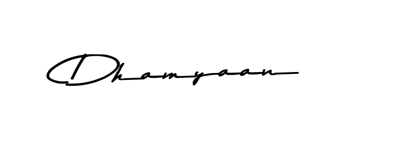 Make a beautiful signature design for name Dhamyaan. With this signature (Asem Kandis PERSONAL USE) style, you can create a handwritten signature for free. Dhamyaan signature style 9 images and pictures png