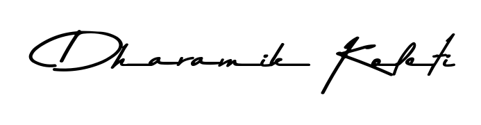 Get an exclusive digital autograph for Dharamik Koleti. The Asem Kandis PERSONAL USE typeface captures the charm of real penmanship on paper. Dharamik Koleti signature style 9 images and pictures png