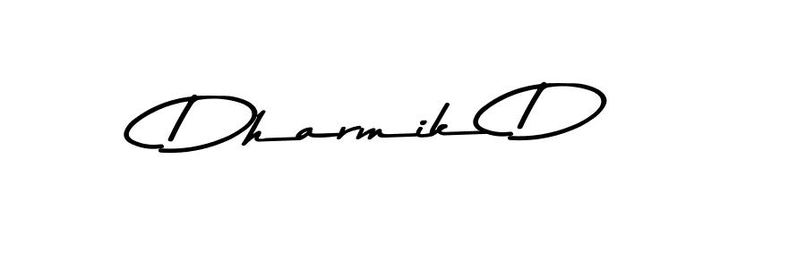 How to make Dharmik D name signature. Use Asem Kandis PERSONAL USE style for creating short signs online. This is the latest handwritten sign. Dharmik D signature style 9 images and pictures png
