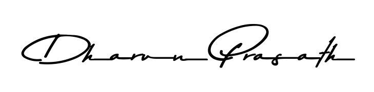 The Asem Kandis PERSONAL USE handwriting style adds charm and authenticity to name Dharun Prasath. A wonderful choice for personal thank-you notes. Dharun Prasath signature style 9 images and pictures png
