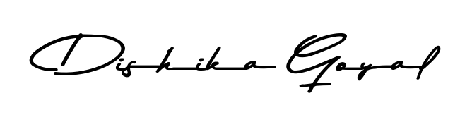 The Asem Kandis PERSONAL USE font gives name Dishika Goyal a signature that looks effortless yet distinguished. Download high-res PNG instantly. Dishika Goyal signature style 9 images and pictures png