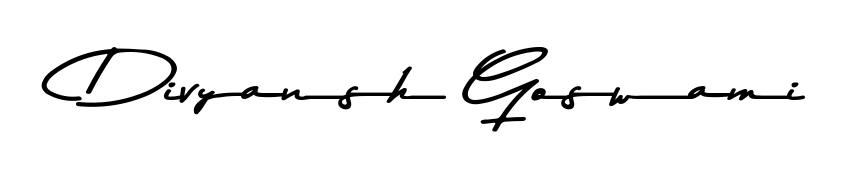 Discover how Divyansh Goswami looks in an executive cursive font (Asem Kandis PERSONAL USE). Perfect for legal documents, invoices, and certificates. Divyansh Goswami signature style 9 images and pictures png