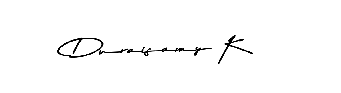 How to make Duraisamy K name signature. Use Asem Kandis PERSONAL USE style for creating short signs online. This is the latest handwritten sign. Duraisamy K signature style 9 images and pictures png