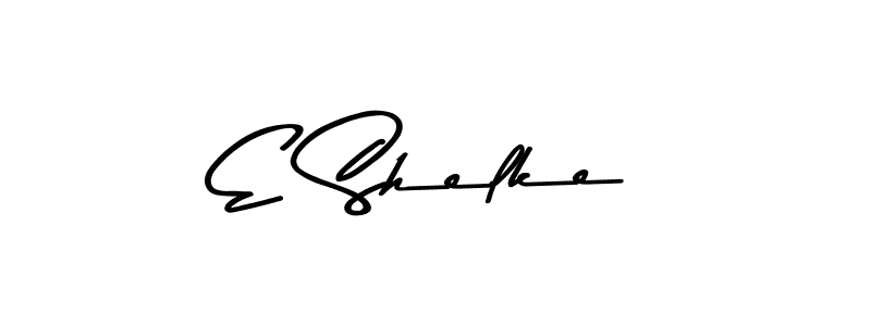 How to make E Shelke name signature. Use Asem Kandis PERSONAL USE style for creating short signs online. This is the latest handwritten sign. E Shelke signature style 9 images and pictures png