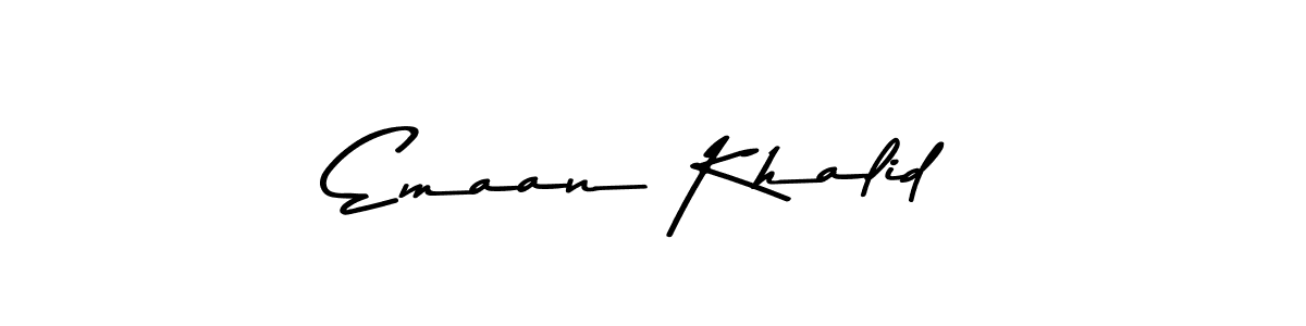 Create a beautiful signature design for name Emaan Khalid. With this signature (Asem Kandis PERSONAL USE) fonts, you can make a handwritten signature for free. Emaan Khalid signature style 9 images and pictures png