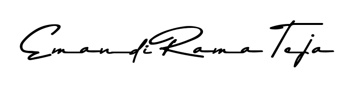 A dynamic signature style for Emandi Rama Teja using Asem Kandis PERSONAL USE script. Designed to look authentic, handwritten, and professional. Emandi Rama Teja signature style 9 images and pictures png