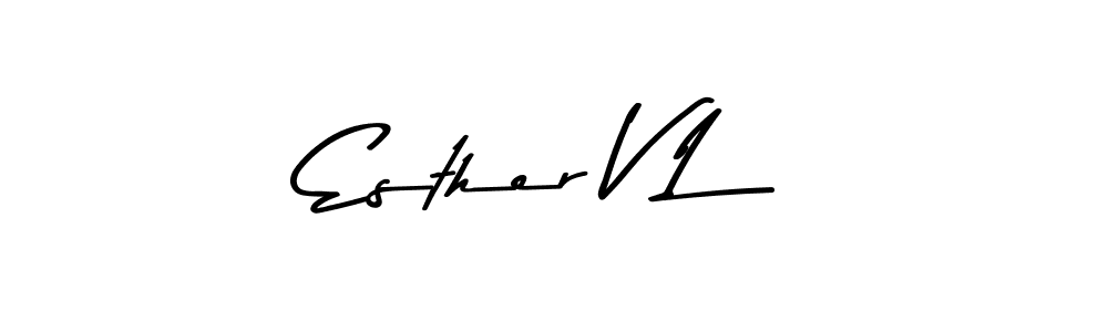 How to make Esther V L name signature. Use Asem Kandis PERSONAL USE style for creating short signs online. This is the latest handwritten sign. Esther V L signature style 9 images and pictures png