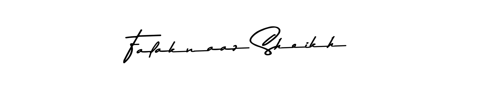 Create a beautiful signature design for name Falaknaaz Sheikh. With this signature (Asem Kandis PERSONAL USE) fonts, you can make a handwritten signature for free. Falaknaaz Sheikh signature style 9 images and pictures png